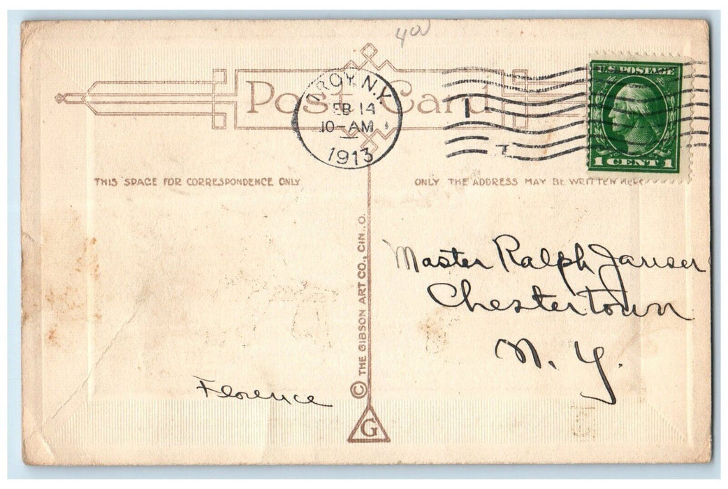 1913 Valentine Wishes Children Worship Your Feet Gibson Troy NY Antique Postcard