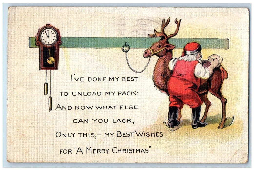 1922 Christmas Santa Claus Render Clock Fair Haven Massachusetts MA Postcard