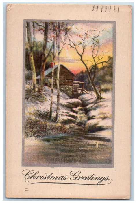 1916 Christmas Greetings Winter House River Clearfield Pennsylvania PA Postcard