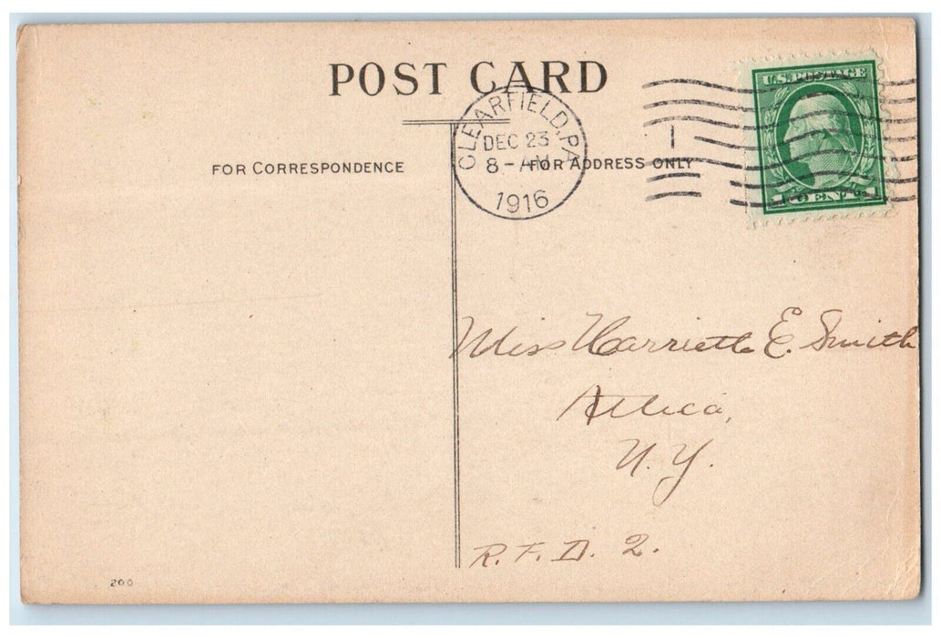 1916 Christmas Greetings Winter House River Clearfield Pennsylvania PA Postcard