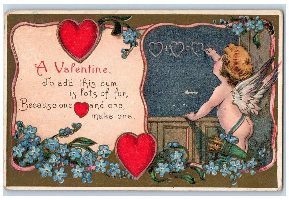 1914 Valentine Hearts Pansies Flowers Angels Writing Carteret NJ Posted Postcard