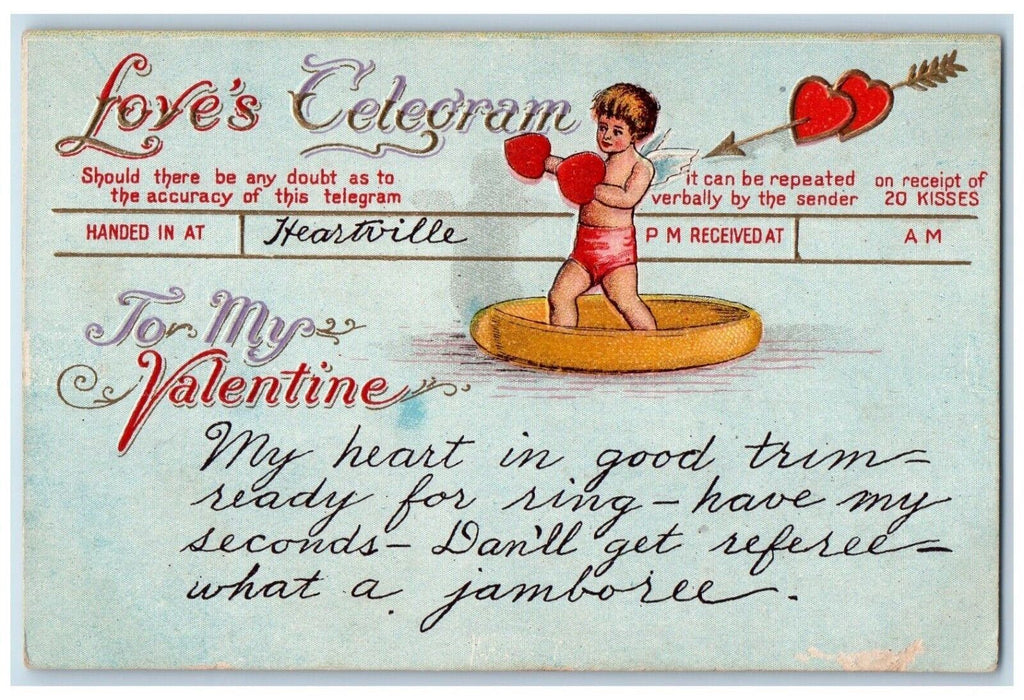 Valentine Loves Celeoram Angel Hearts Arrow Embossed Winsch Back Posted Postcard