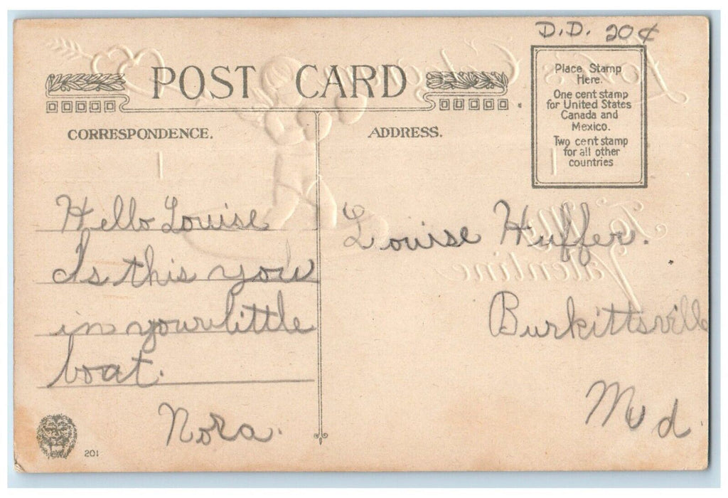 Valentine Loves Celeoram Angel Hearts Arrow Embossed Winsch Back Posted Postcard