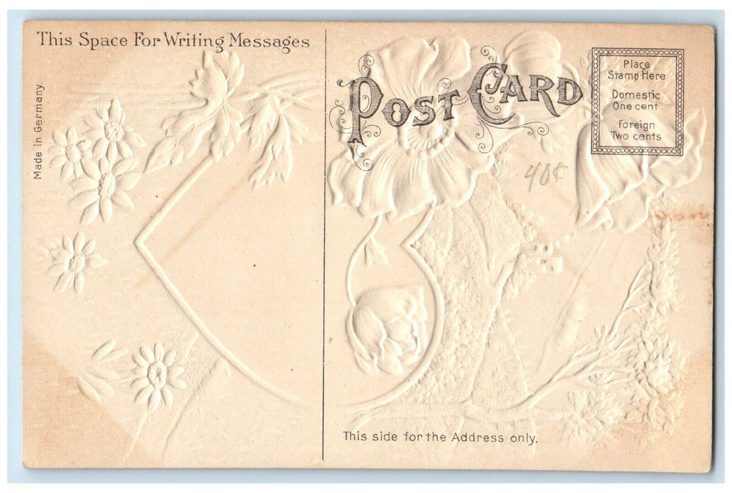 c1910's Valentine Heart Daisy Flowers Trees Airbrushed Embossed Antique Postcard