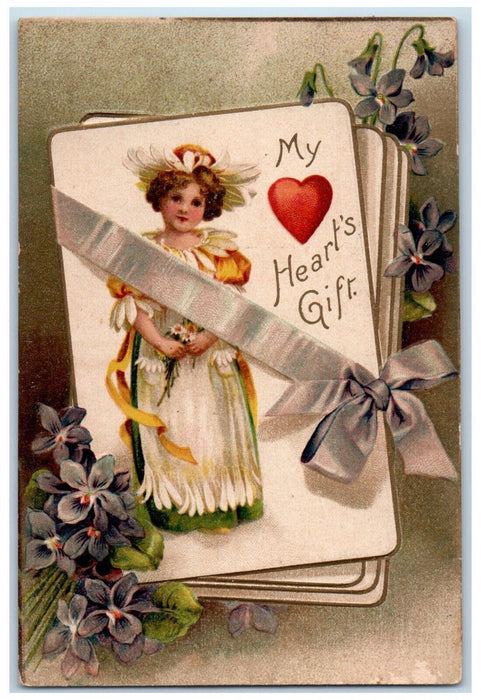 1903 Valentine Girl Daisy Flower Costume Pansies Flowers Clapsaddle Postcard
