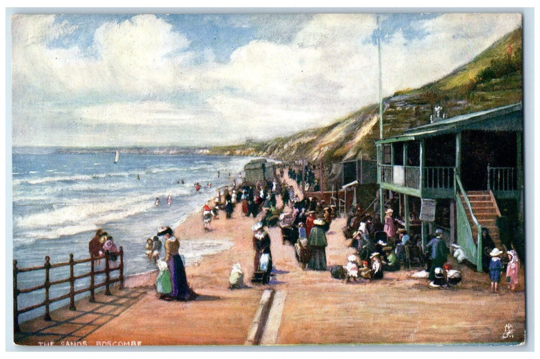 c1910 The Sands Boscombe Scene at Beach England Oilette Tuck Art Postcard