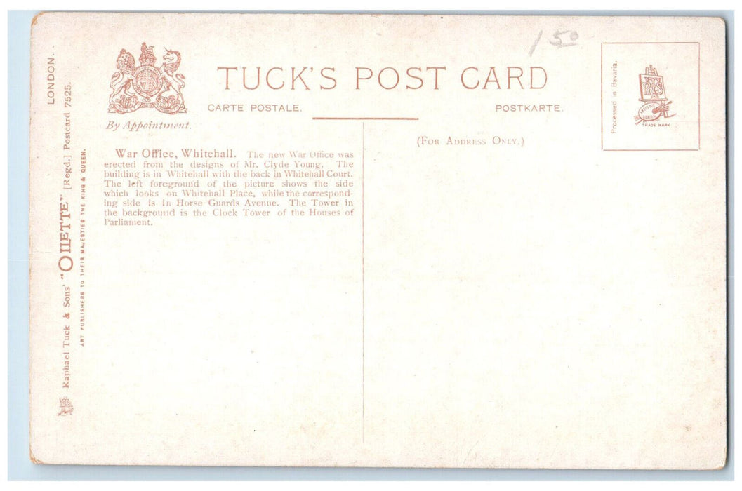 c1910 The War Office Whitehall London England Oilette Tuck Art Postcard
