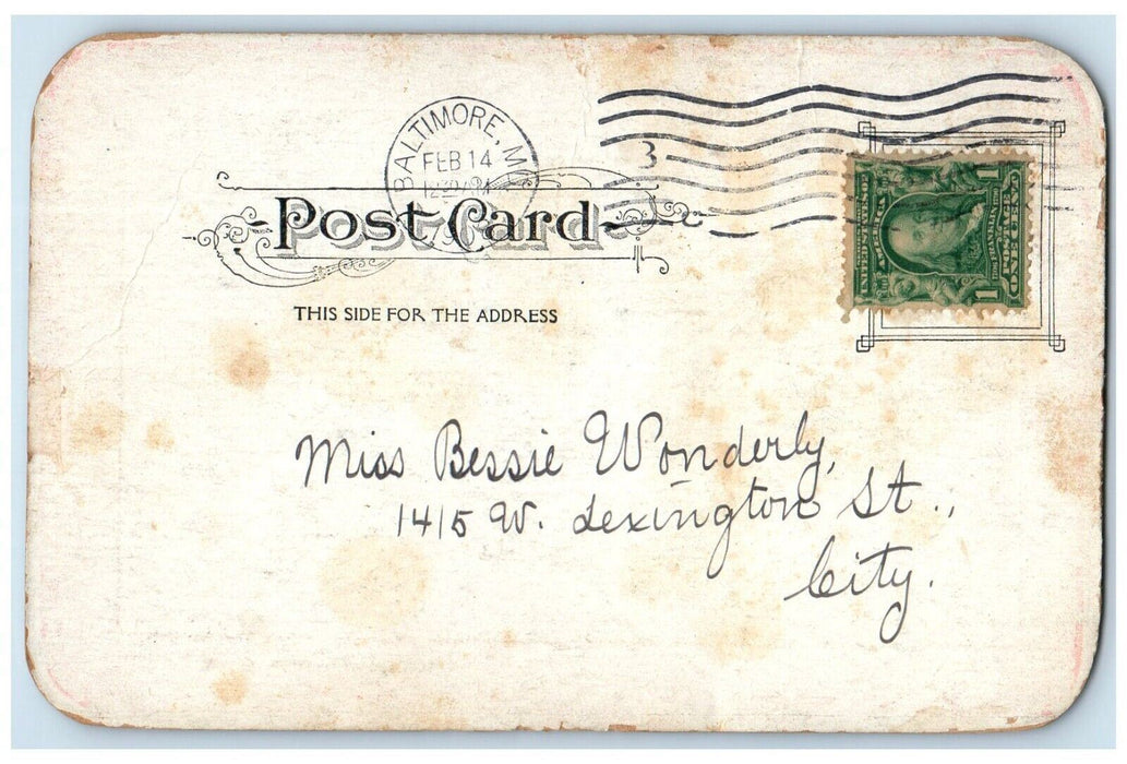 1908 Valentine Motto Couple Heart Arrow Baltimore Maryland MD Antique Postcard