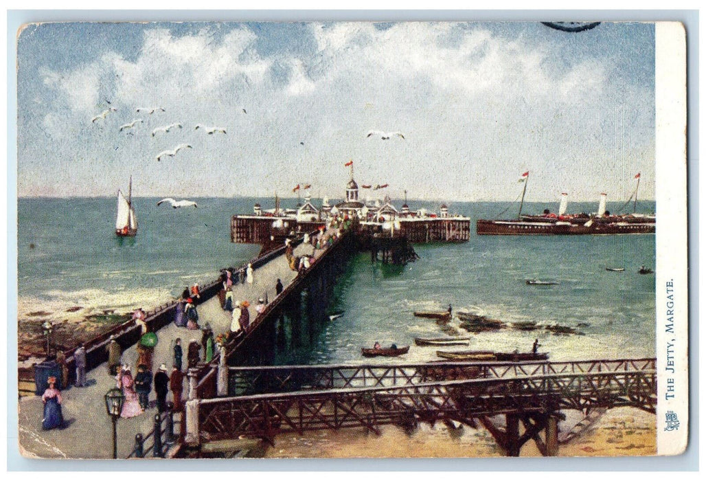 c1905 The Jetty Margate Kent England Oilette Tuck Art Antique Postcard