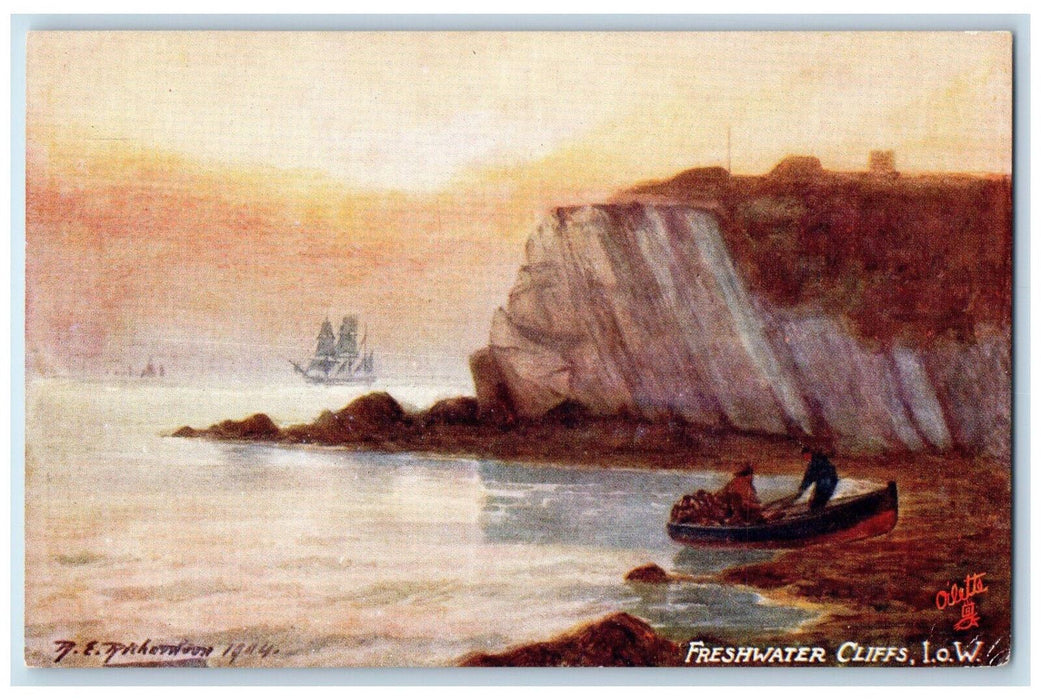 c1910 Freshwater Cliffs Isle of Wight England Oilette Tuck Art Postcard