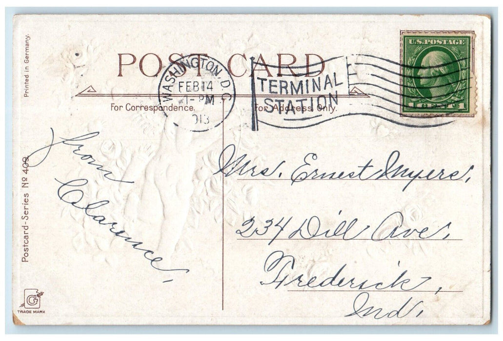 1913 Valentine Greetings Hearts Wings Cupid Angel Bow Arrow Flowers Postcard