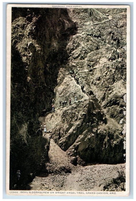 Devil's Corkscrew On Bright Angel Trail Grand Canyon AZ Fred Harvey Postcard