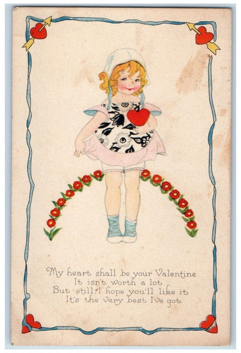 c1910's Valentine Pretty Girl Hearts Flowers Gibson Posted Antique Postcard