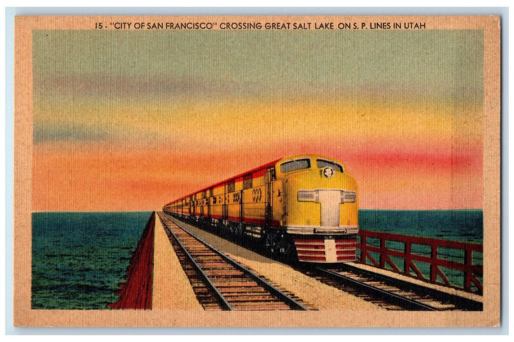 City Of San Francisco Crossing Great Salt Lake On S.P. Lines In Utah UT Postcard