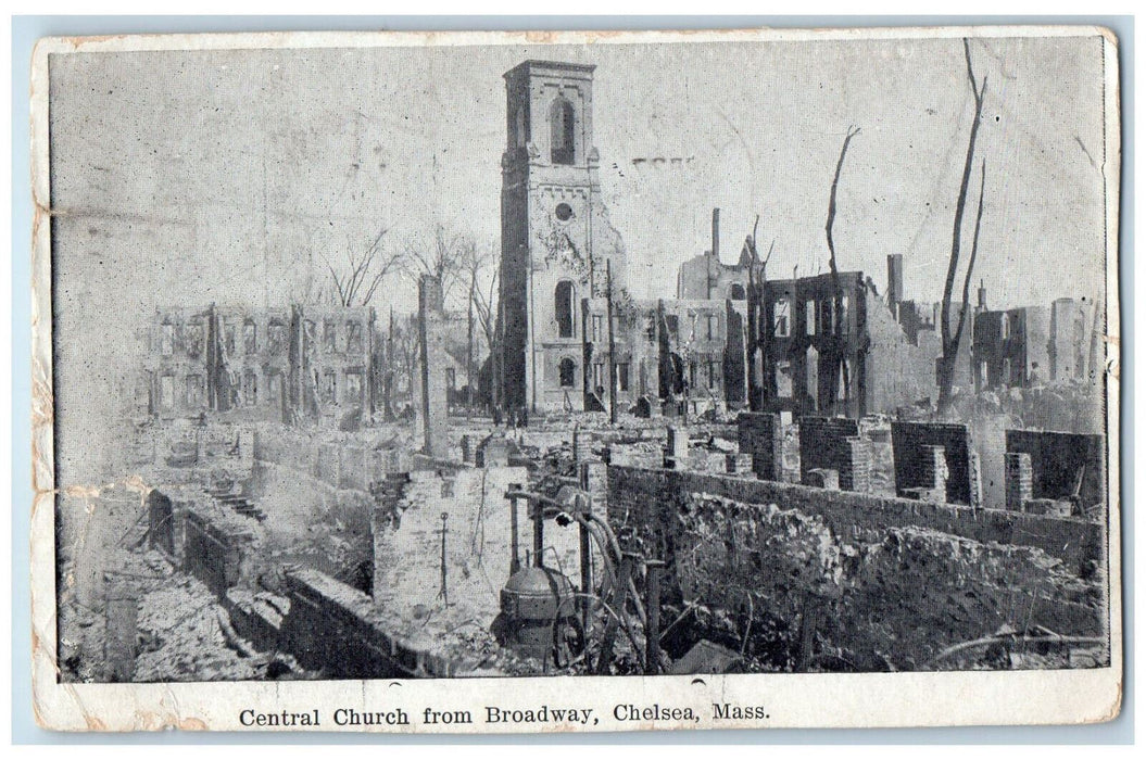 1908 Central Church From Broadway Chelsea Massachusetts MA Antique Postcard
