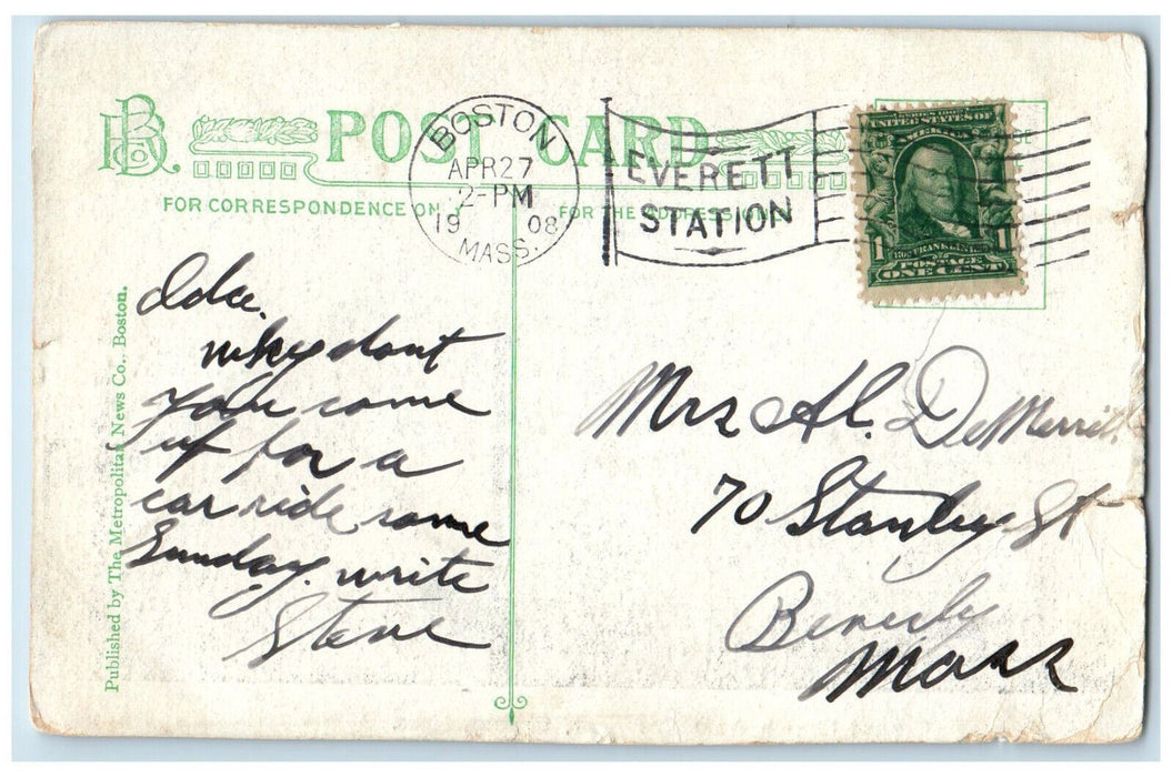 1908 Central Church From Broadway Chelsea Massachusetts MA Antique Postcard