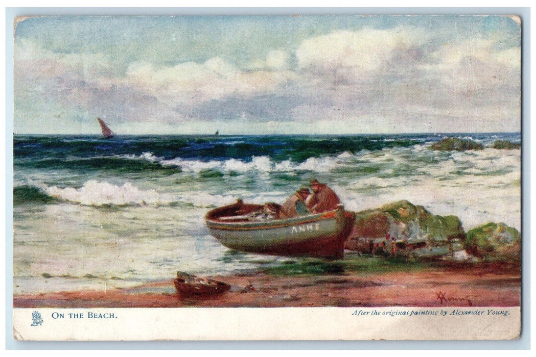 c1910 On The Beach Anne Boat Restless Ocean England Oilette Tuck Art Postcard