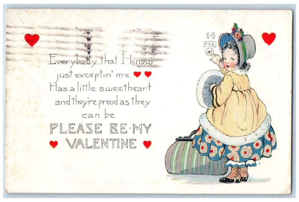 1925 Valentine Feb 14 Woman Home Doorbell Freehold New Jersey NJ Postcard