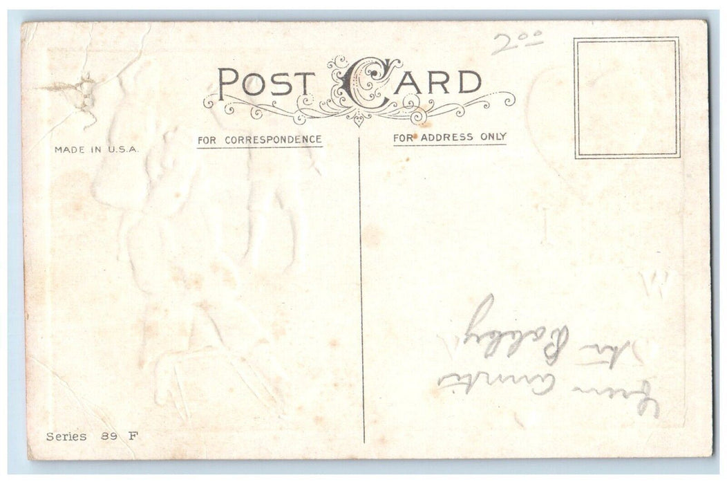 c1910's Valentine Children Sleigh Handwarmer Winter Embossed Antique Postcard