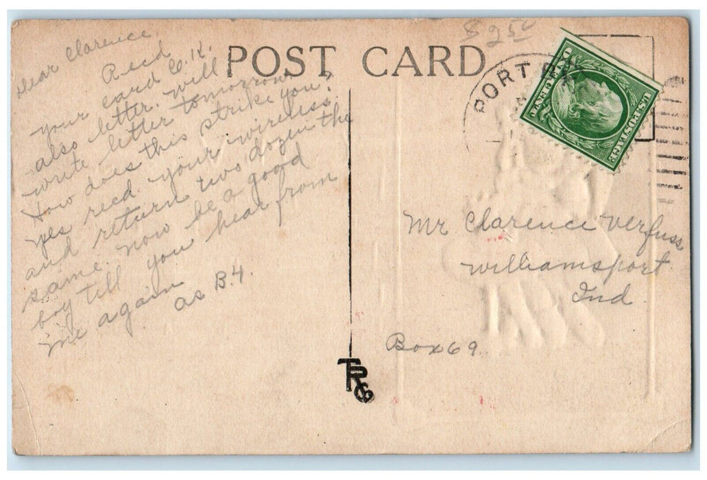 c1910's Valentine Girl Eating Ice Cream Pansies Hair Ribbon Embossed Postcard