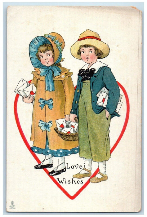 c1910's Valentine Love Wishes Children Heart Tuck's Unposted Antique Postcard