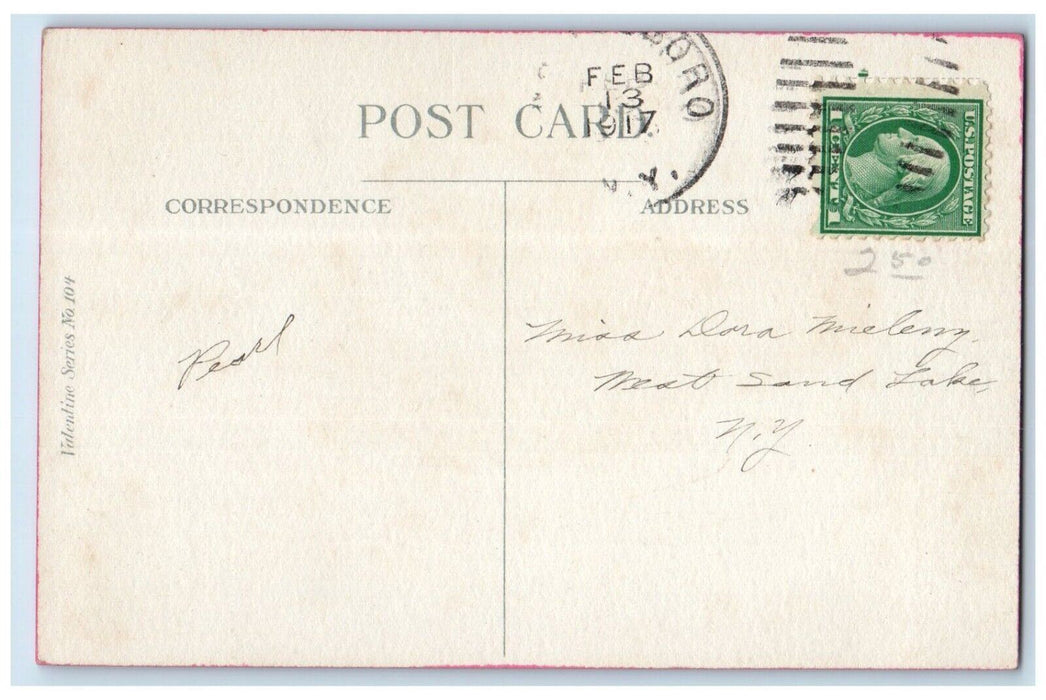 1910 St. Valentine Day Dutch Boy Holding Letter Posted Antique Postcard