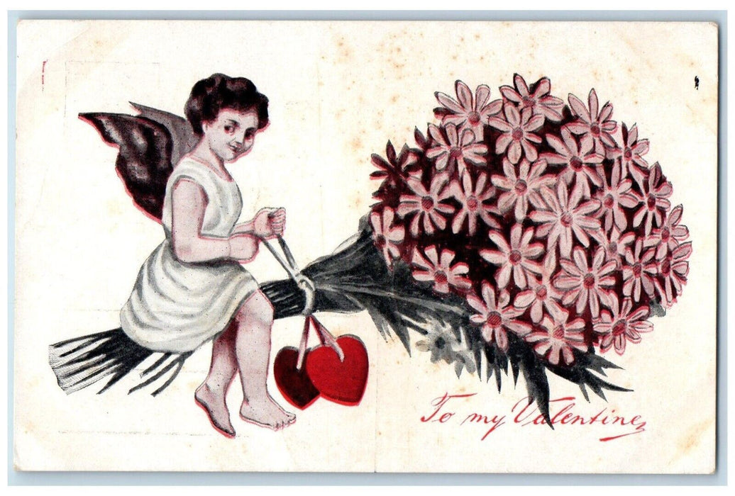 c1910's Valentine Angels With Hearts Flowers Bundle Unposted Antique Postcard