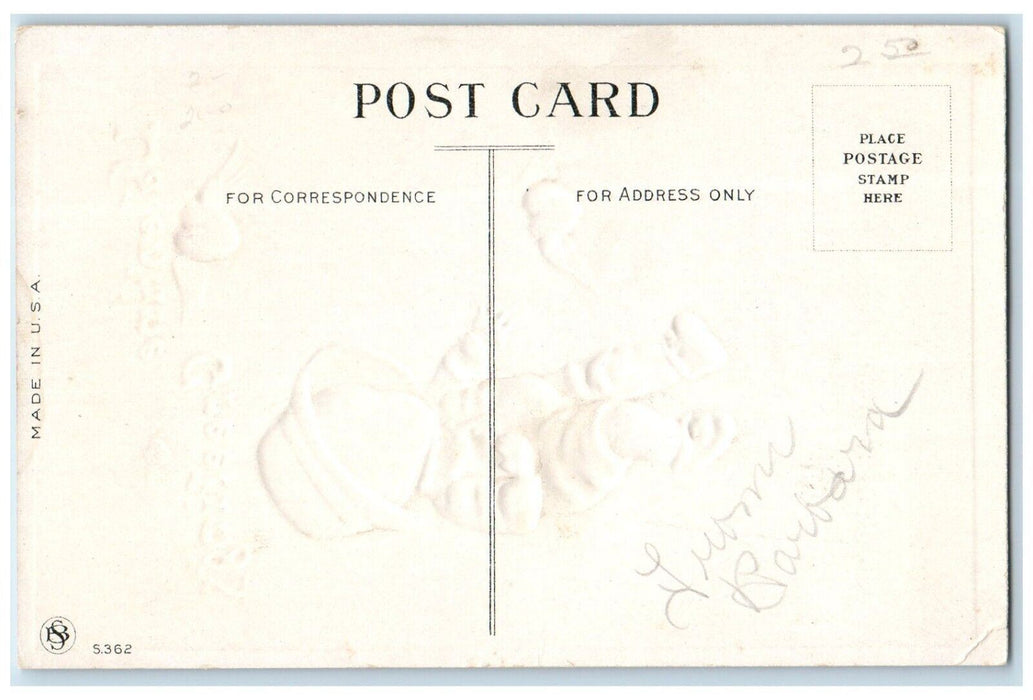 c1910's Valentine Greetings Little Boy Heart Wings Embossed Antique Postcard