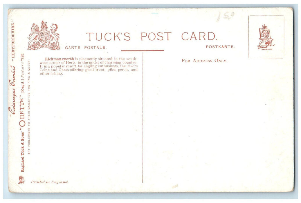 c1910 Picturesque Hertfordshire Rickmansworth England Tuck Art Postcard