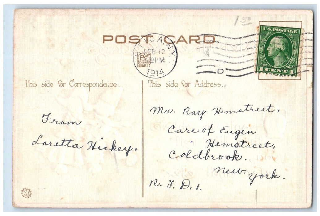 1914 Valentine Greetings Dutch Children Ice Skating Heart Arrow Antique Postcard