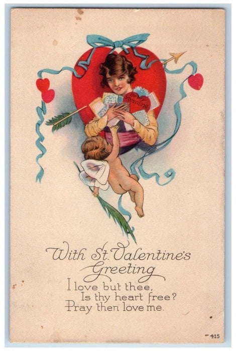 Valentine Greeting Cupid Angel Butterfly Wing Womans Gift Hearts Arrow Postcard