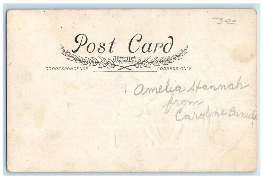 c1910's Valentine Children Holding Hand Hearts House Chimney Embossed Postcard