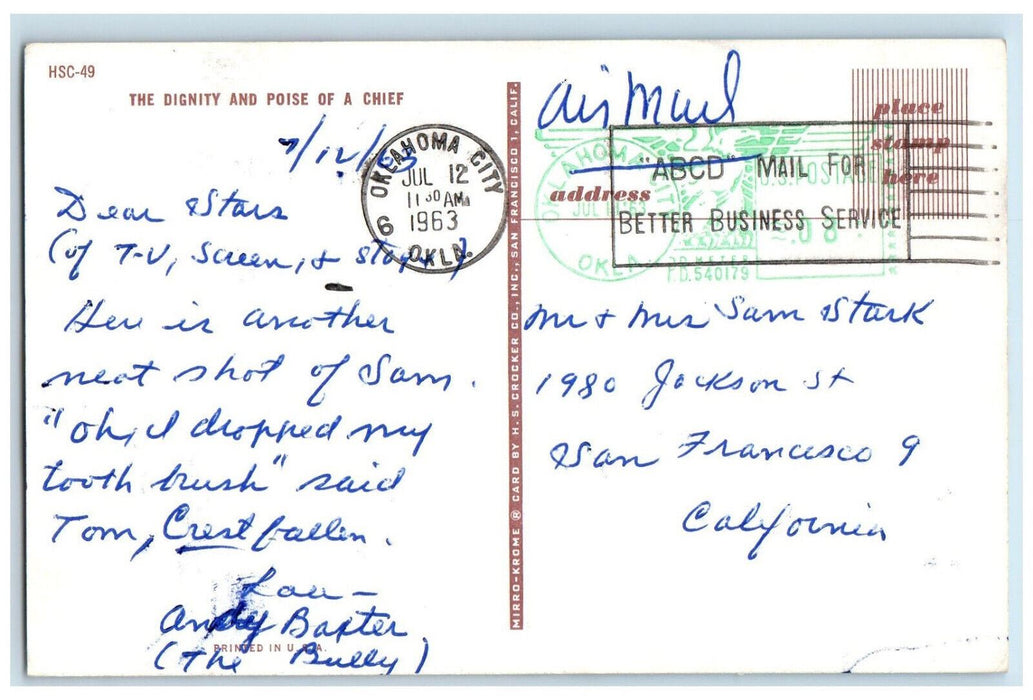 1963 The Dignity And Poise Of A Chief Oklahoma City Oklahoma OK Vintage Postcard