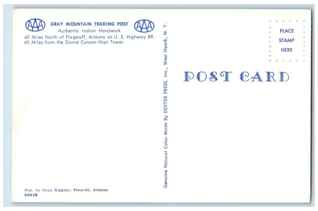 Gray Mountain Trading Post Authentic Indian Handwork Flagstaff AZ Postcard