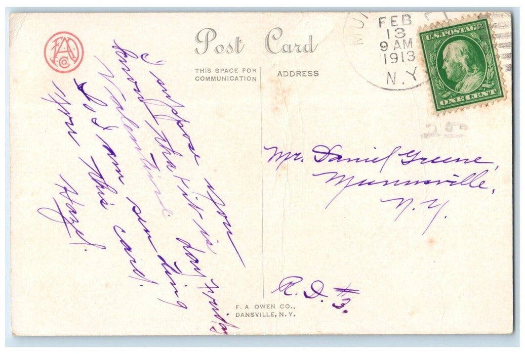 1913 Valentine Cupid Angel Arrow Hearts Munnsville New York NY Antique Postcard