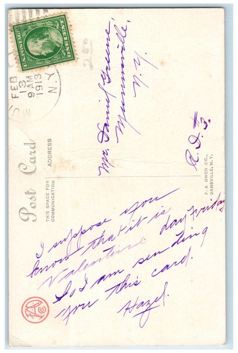 1913 Valentine Cupid Angel Arrow Hearts Munnsville New York NY Antique Postcard