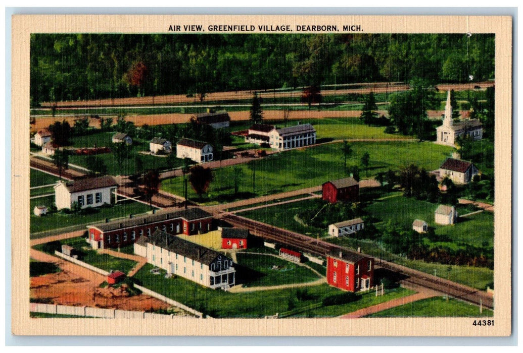 Air View Of Greenfield Village Dearborn Michigan MI Houses Church Scene Postcard