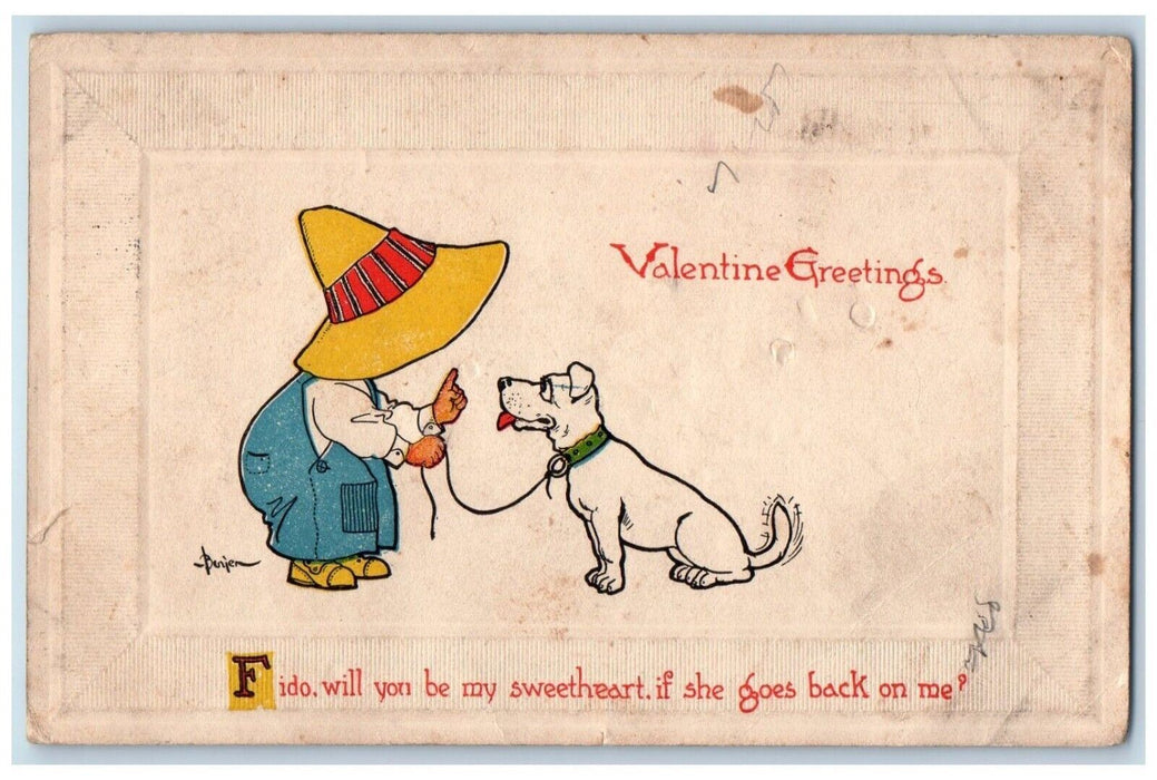 1916 Valentine Greetings Boy Fido Dog Gibson Portgrand New York NY Postcard
