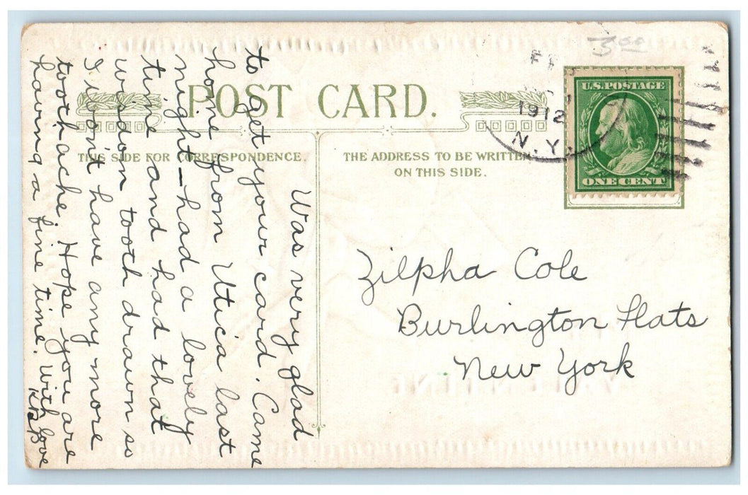 Valentine Cupid Angel Post Man Delivering Heart Winsch Back Embossed Postcard