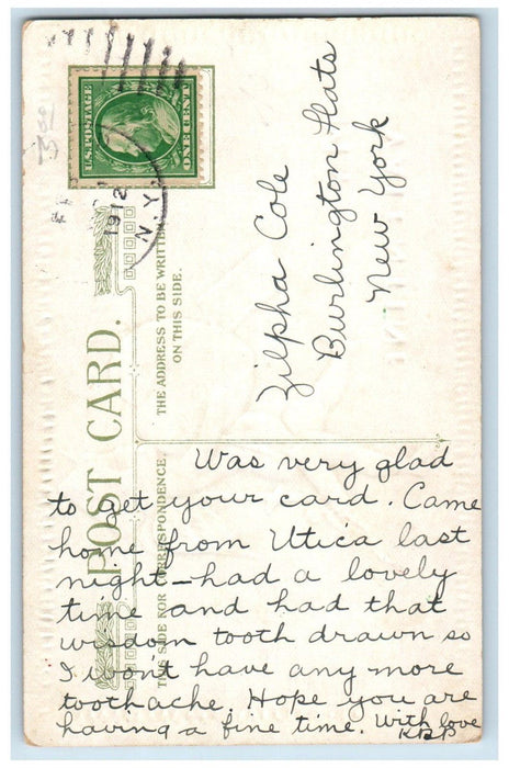 Valentine Cupid Angel Post Man Delivering Heart Winsch Back Embossed Postcard