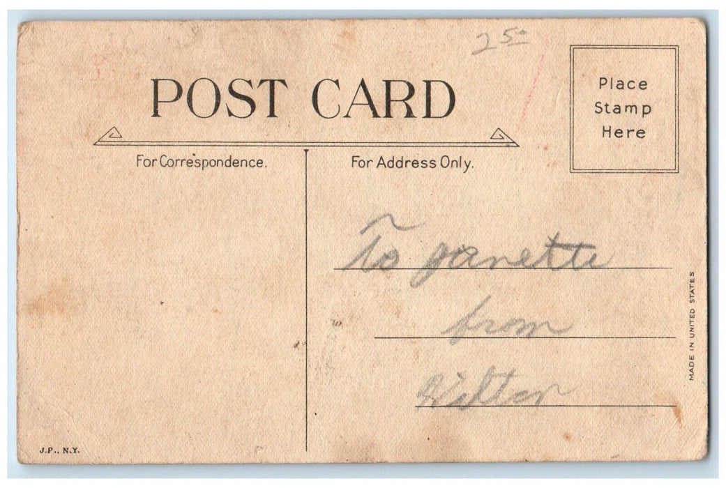 c1910's Valentine Children Exchange Gift Boy Standing Fence Antique Postcard