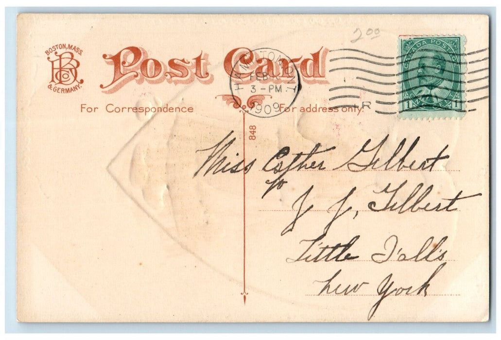 1909 Valentine Greetings Dutch Girl Hearts Hamilton Ontario Canada Postcard