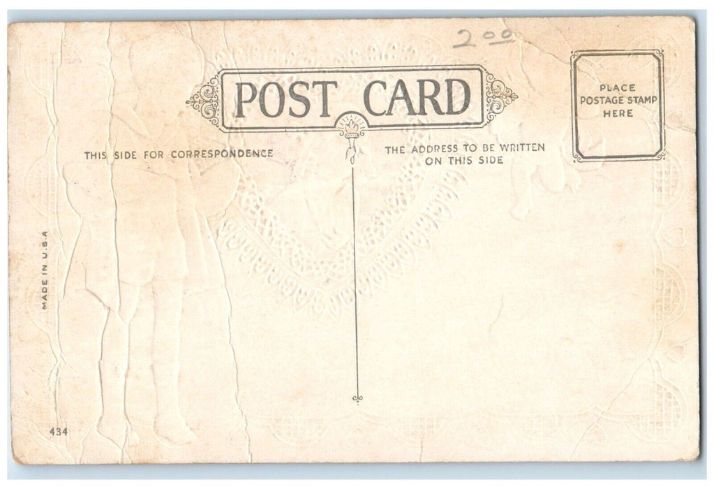 c1910's Valentine Cupid Angel Boy Painter Hearts Embossed Antique Postcard