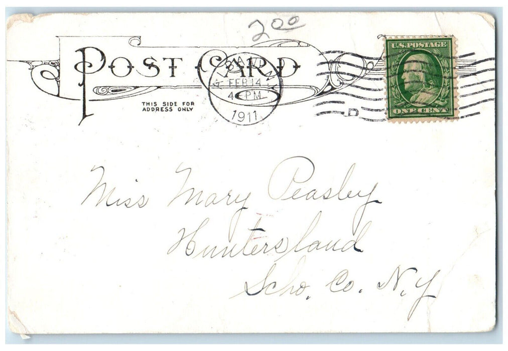 1911 Valentine Children Cutting Grass Fence  Embossed Albany NY Antique Postcard