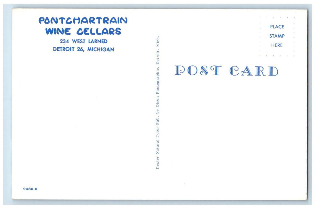 Pontchartrain Wine Cellars Interior View Restaurant Detroit Michigan MI Postcard