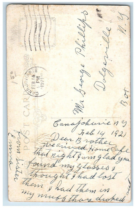 1921 Valentine Plaint Girl Flowers Heart In Box Embossed Canajoharie NY Postcard