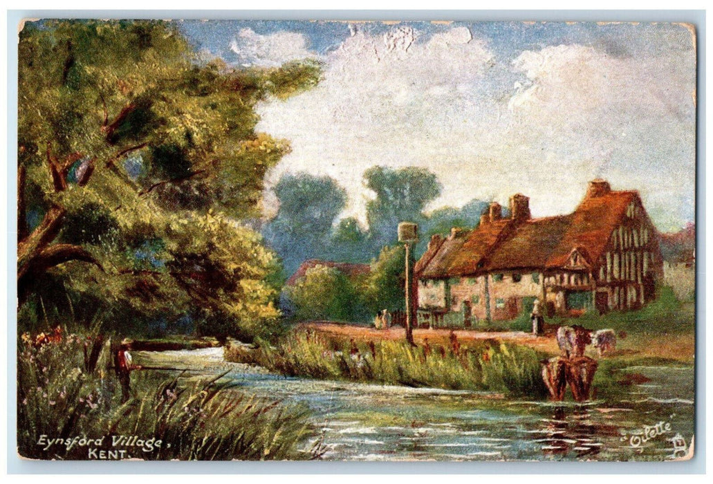 c1910 Cows at Eynsford Village Kent England Oilette Tuck Art Postcard