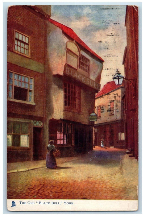 1908 The Old "Black Bull" York England Antique Oilette Tuck Art Postcard