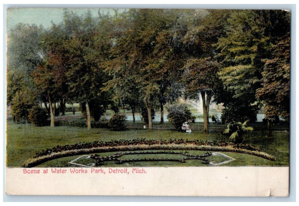 1909 Scene In Water Works Garden Park Tree-lined Detroit Michigan MI Postcard