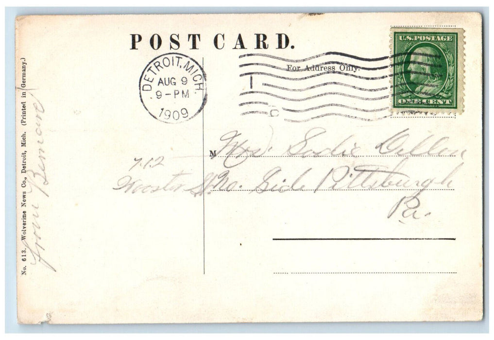 1909 Scene In Water Works Garden Park Tree-lined Detroit Michigan MI Postcard